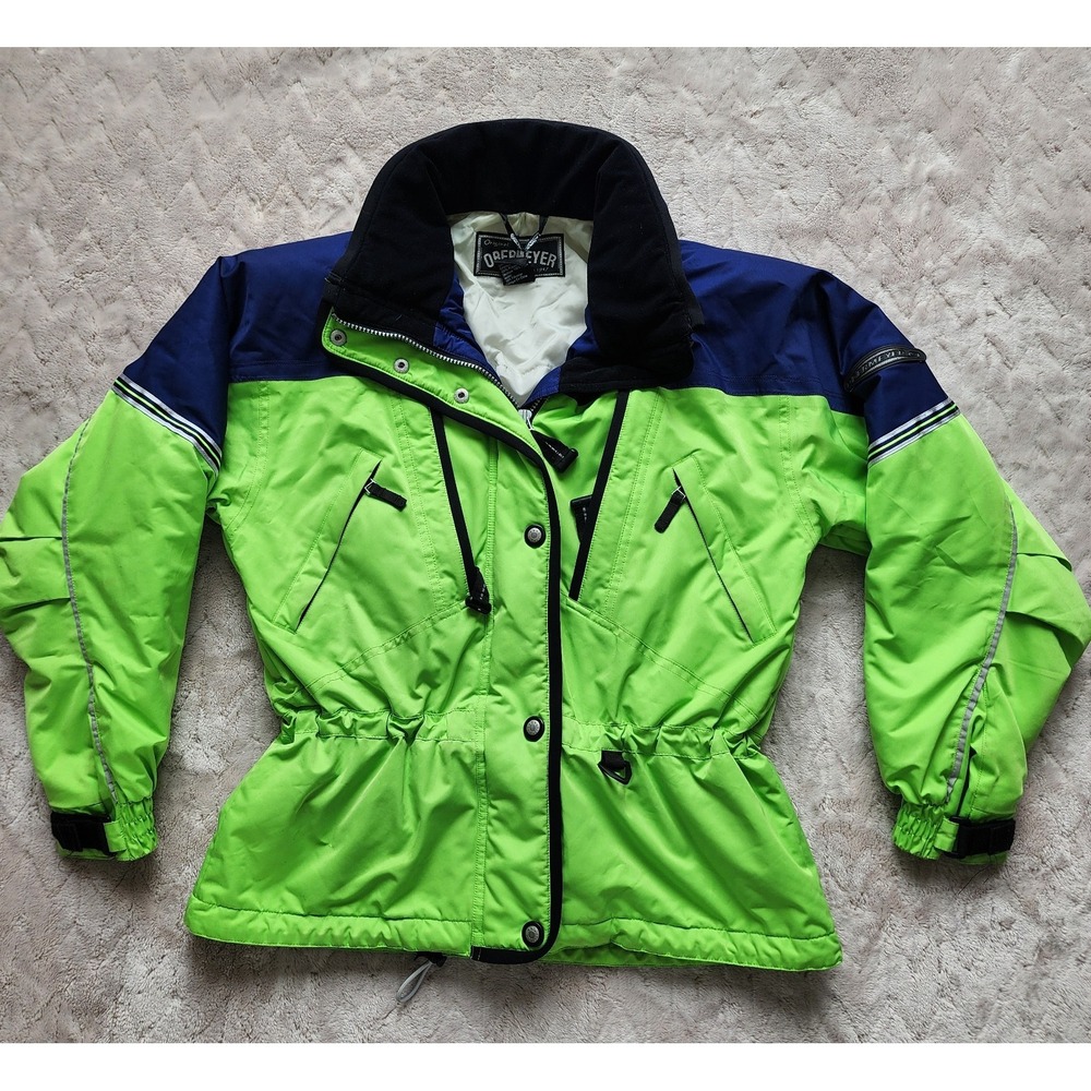Obermeyer Ski Jacket Womens 8 Vintage Neon Green Blue Retro Winter Coat